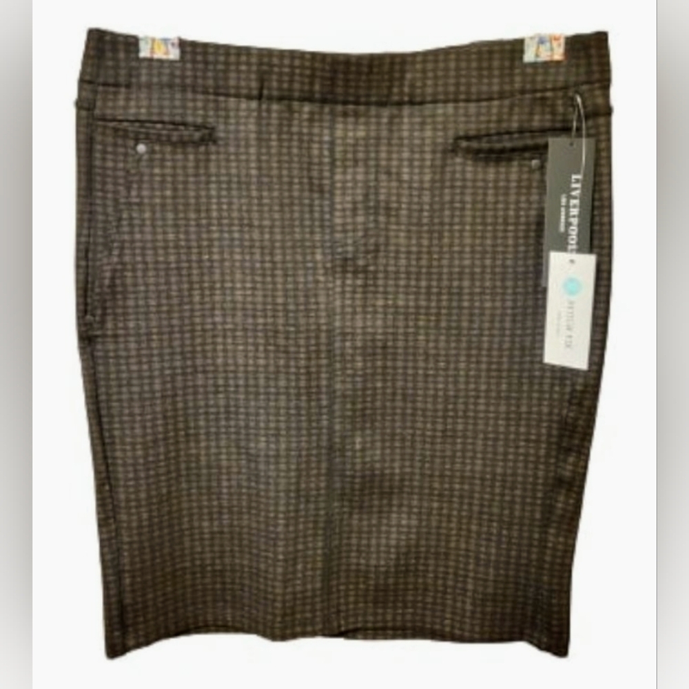 Liverpool Ezra Black and Brown Grid Pattern Knit Pencil Skirt Size 12/31 (L) NWT